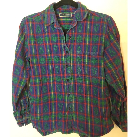 SOLD! Vintage Erika Classics Holiday Tree Plaid Flannel - Picture 2 of 8